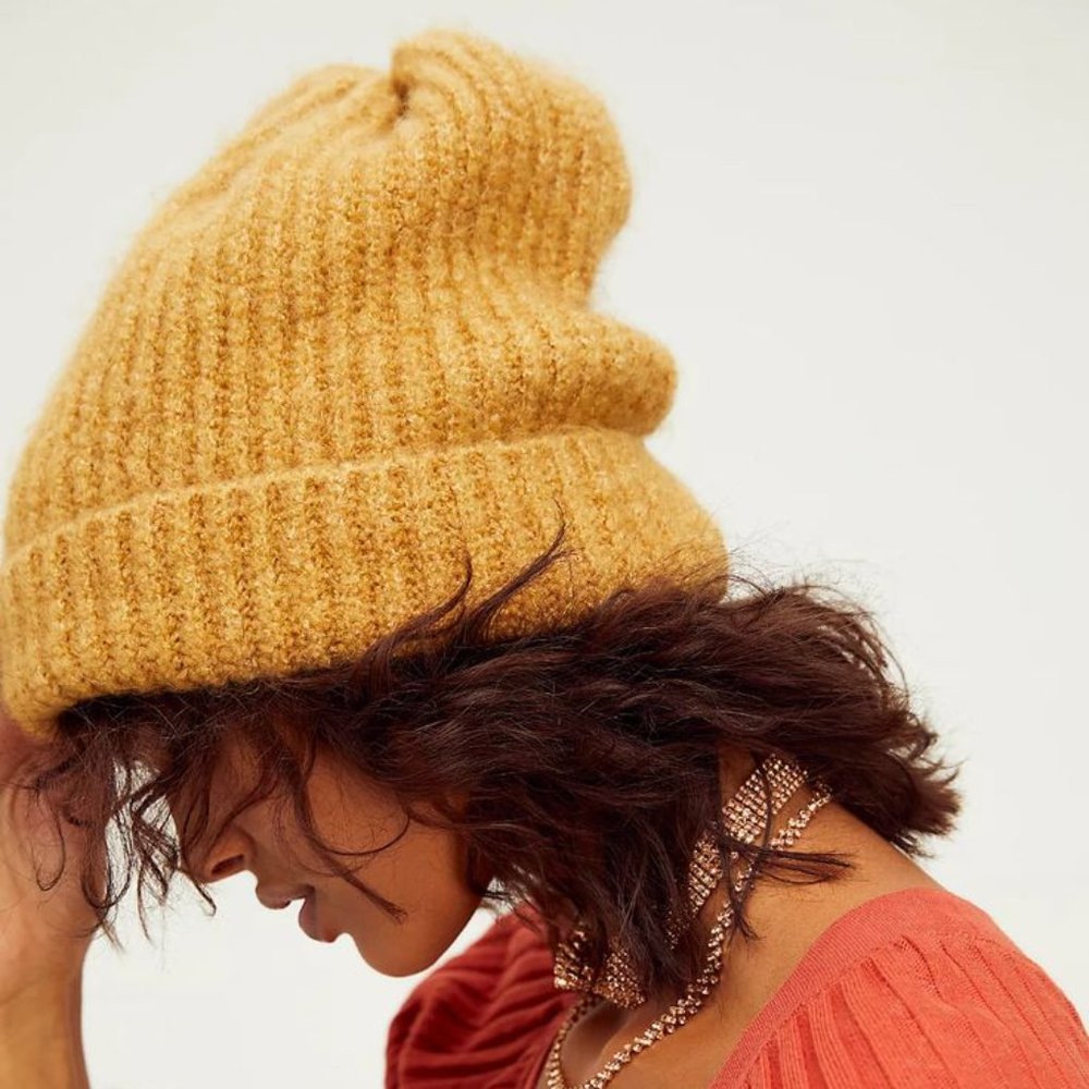 NWT Free People Lullaby Rib Beanie- Yellow/Mustard